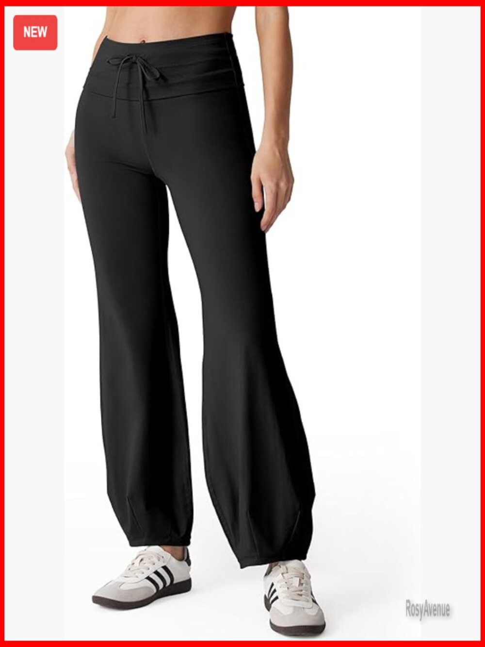 Black Flared Drawstring Waist Leggings - Women